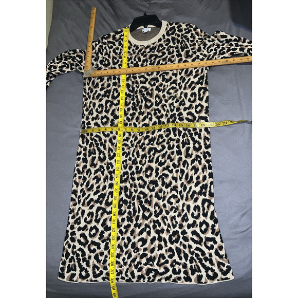J Crew Tan Brown Leopard Animal Print Sweater Knit Pullover Shift Dress Size M - Picture 6 of 9